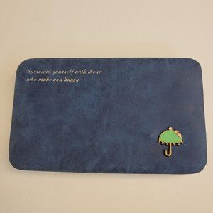 Wallet Navy Blue With Sentence And Ornament In The Front